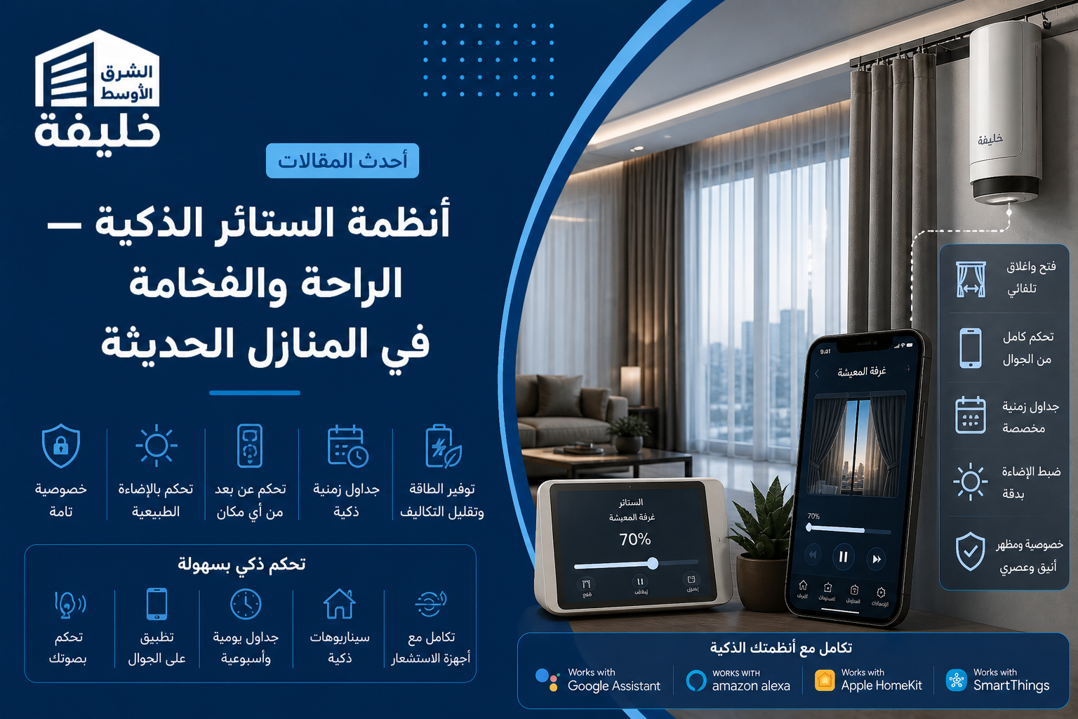 أنظمة الستائر الذكية — الراحة والفخامة في المنازل الحديثة